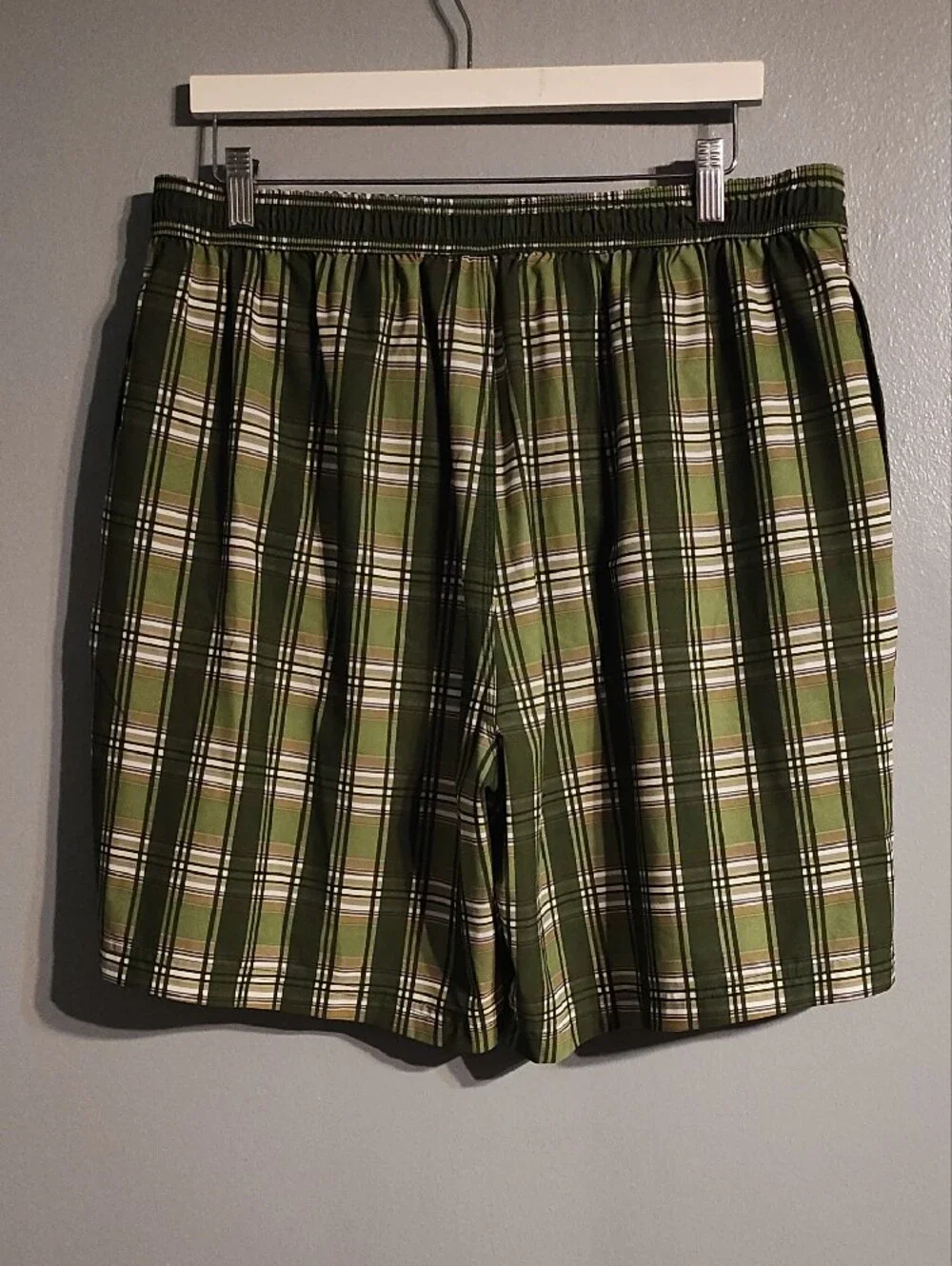 Roundtree & Yorke Olive and White Plaid Swim Shorts